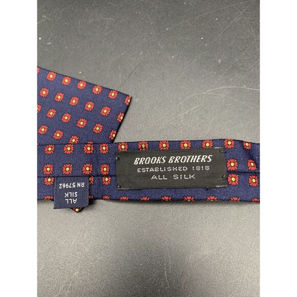 Two Vintage Brooks Brothers Bow Ties 100% Silk Blue Red Print - Picture 3 of 5